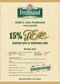 Světlé speciální pivo 15% d´Este; zdrij: regionální Pivovar Ferdinand v Benešově