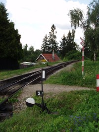 Výhybka při výjezdu ze stanice v Nové bystřici směrem na Jindřichův Hradec