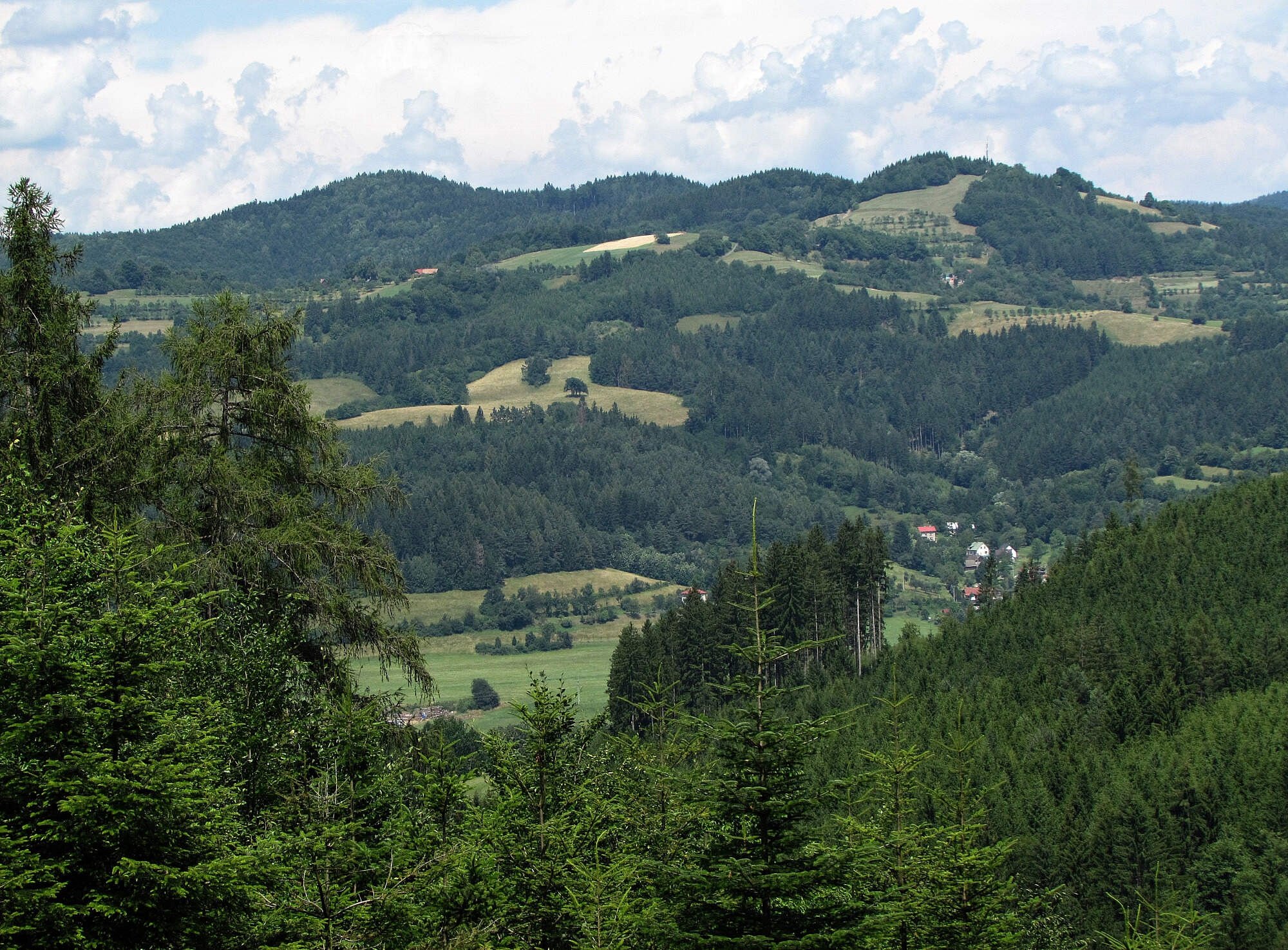 Javorníky - výhledy z hřebene za sedlem Stříbrník cestou do obce Hovězí