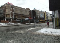 Pohled z Rašínovy na ulici Dlouhou v zimě