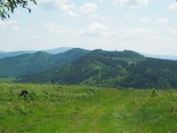 Pohled z Bukowiece - Szybowisko (je nejblíž) v severním hřebeni Suchých hor