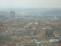 Pohled z věže na Nuselský most a Kongresové centrum Praha