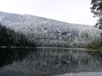 zasněžené Velké Javorské jezero