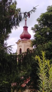 Věž kostela ve stromoví
