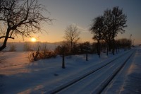 zimní pohled z nádraží směrem na Bezdružice
