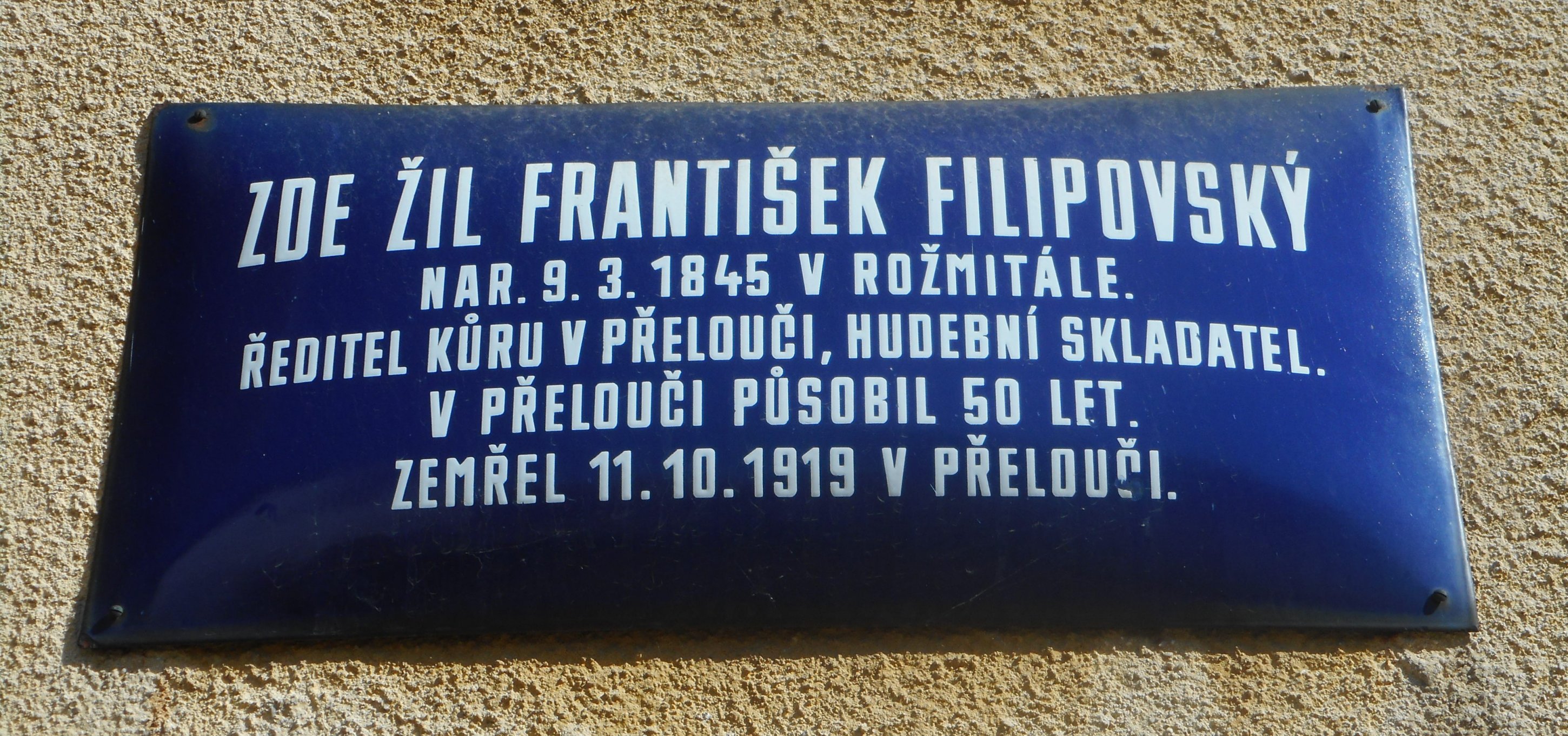 Přelouč - pamětní deska hudebníka Františka Filipovského