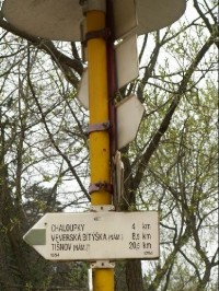 Rozcestník Šmelcovna II: Druhá část rozcestníku - ukazatel modré turistické značky.