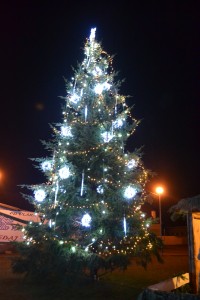 rozsvietený vianočný stromček