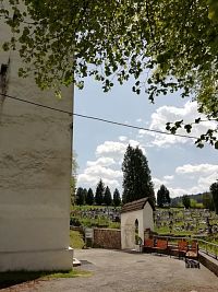 pohľad od kostola na vstupnú vranku a cintorín