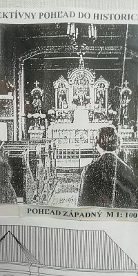 historický pohľad do kaplnky - foto z infopanelu o histórii kaplnky