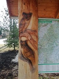 aj mapa okolia je uložená pod drevenou strieškou so stĺpami so zvieratami