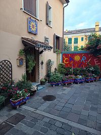 kvety a maľba krášlia okolie domčekov