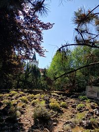 pohľad na vežu kaštieľa, ktorá bola pristavaná až neskôr, v roku 1905