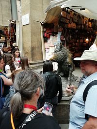 v neďalekej uličke je menšie trhovisko s fontánou s diviakom Porcellino