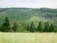 Pohled na chaty nad Vičanovem na protilehlém kopci