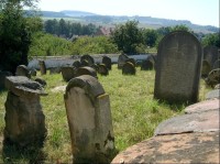 pohled přez zeď: Židovský hřbitov, objekt běžně nepřístupný veřejnosti