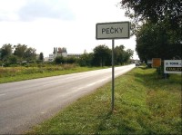 obec Pečky: ze severu, silnice č.329