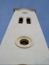 Kostelní věž: Nově postavený kostel byl 23.října 1864 slavnostně posvěcen od arcibiskupa pražského, kardinála Bedřicha Schwarcenberga.
