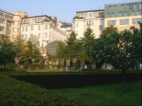 Zahrada u Václavského náměstí: Větší část zahrady je odpočinková, klidová, opatřena lavičkami. Její jednotlivá vegetační pole jsou oplocena stříhaným živým plotem. 