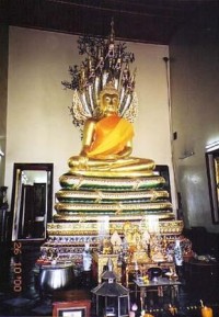 Bangkok - sedící Buddha ve Wat Po pod stromem Bo s hadem Naga