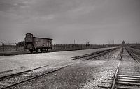 Auschwitz II -  jeden z  mnoha vagonů, ve kterém byli lidé deportování do  koncentračního tábora