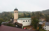 Sovinec  -  pohled  z hradu na kostel  svatého Augustina