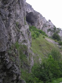 Kostolecká tiesňava - úbočí Kavčiej skaly s převisem a suťovým polem