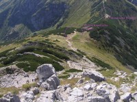 Lokalizace obou Kondrackich sedel při pohledu z vrcholu Welkego Giewonta