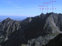loklizace vrcholu Skrajny Granat - pohled z výstupu na Maly Kozi Wierch (září 2009)