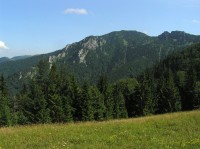 Stratenec - pohled od západu, od Javoriny (dobře je vidět skalnaté žebro klesající do doliny Kúr - srpen 2010)