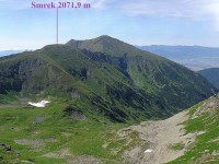 Smrek - lokalizace vrcholu v hřebeni Barancov (pohled z Plačlivého - červen 1998)