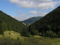 Vrchpodžiar - pohled ze sedla do soutěskky Dolné diery (srpen 2011)
