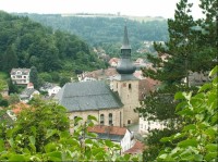 Pohled od Zámecké věže na luteránský  kostel sv. Trojice